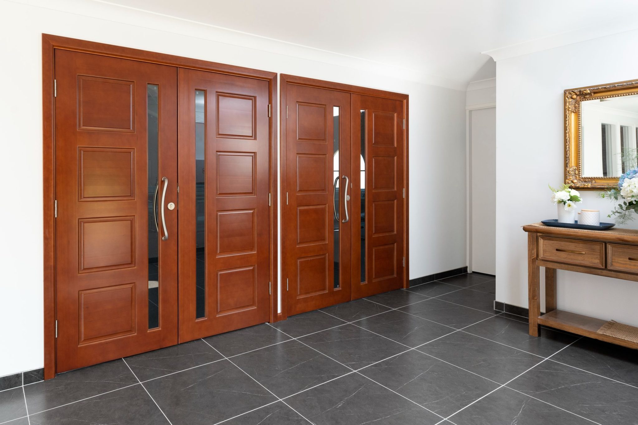 Doors Plus Double Door With Glass Panel In Dark Maple Finish 2048x1363 